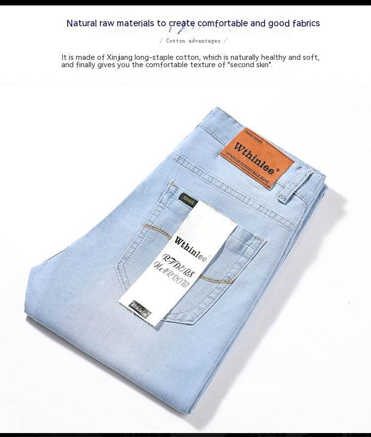 Men's Straight-Leg Jeans - Light Blue Cotton Pants for Spring Style - Buy Center