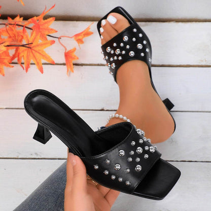Plus Size Rivet Open Toe Stilettos - Trendy Women's Slippers 2025 - Buy Center