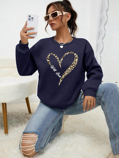 Leopard Wild Heart Pattern Sweatshirt Set - Trendy Pullover for Women - Buy Center