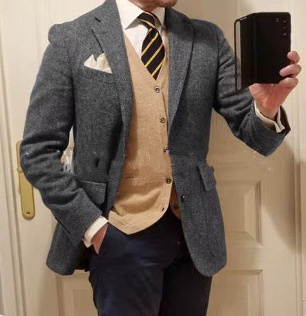 Buycnter Slim Fit Herringbone Coat - Stylish Blazer for Modern Men - Buy Center