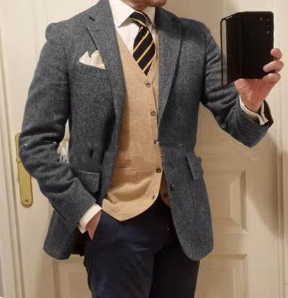 Buycnter Slim Fit Herringbone Coat - Stylish Blazer for Modern Men - Buy Center