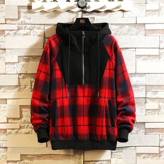 Buycenter Hooded High-Neck Plaid Sweater - Casual Loose Fit for Autumn - Buy Center