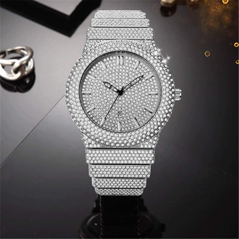 Affordable Luxury Men's Quartz Watch - Diamond Embedded in Gold, Silver, Black - Buy Center
