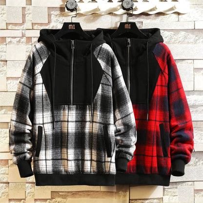 Buycenter Hooded High-Neck Plaid Sweater - Casual Loose Fit for Autumn - Buy Center
