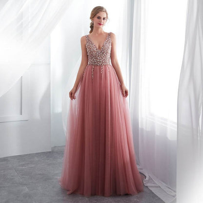 Elegant V-Neck Prom Dress - Sleeveless Empire Waist for 2025 Style - Buy Center
