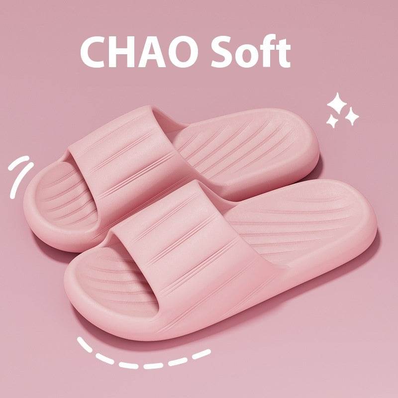 Fashion Solid Color Striped Slippers - Non-slip Thick Bottom for Couples - Buy Center