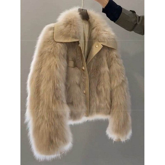Women's Urban Style Fur Coat - Premium Acrylic Jacket in Gray/Brown - Buy Center