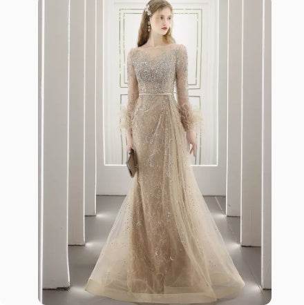 Buycenter Diamond-Encrusted Evening Dress - Stylish U-Neck Design - Buy Center