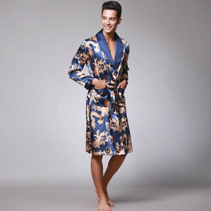 Elegant Men's Silk Robe - Premium V-Neck Long Sleeve Lounge Wear - Buy Center