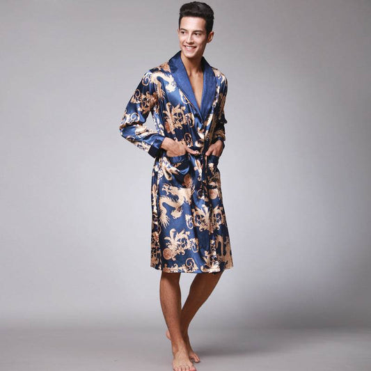 Elegant Men's Silk Robe - Premium V-Neck Long Sleeve Lounge Wear - Buy Center