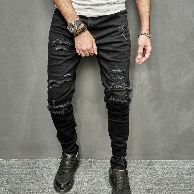 2023 Men's Stretch Skinny Jeans - Casual Black Tapered Fit Pants - Buy Center