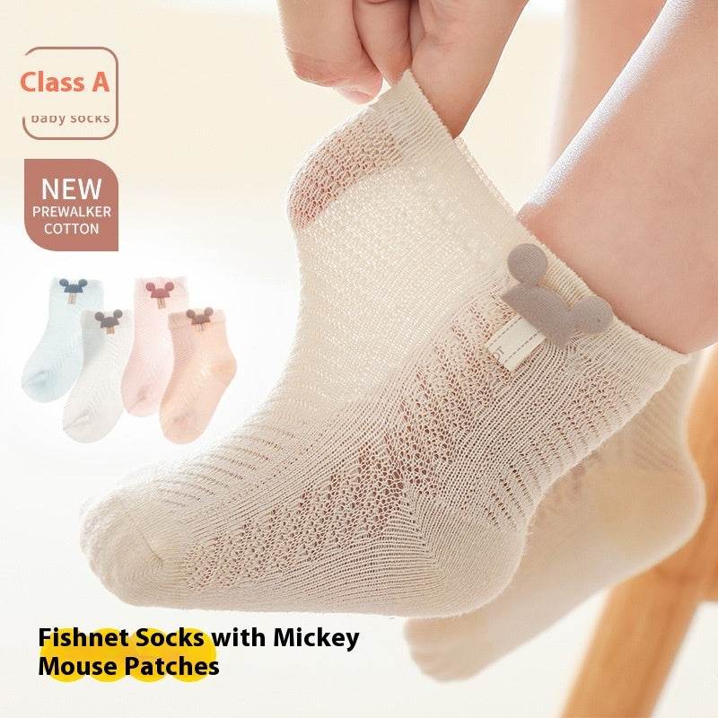 Cute Breathable Mesh Baby Socks - Thin Cotton, Striped & Cartoon Designs - Buy Center