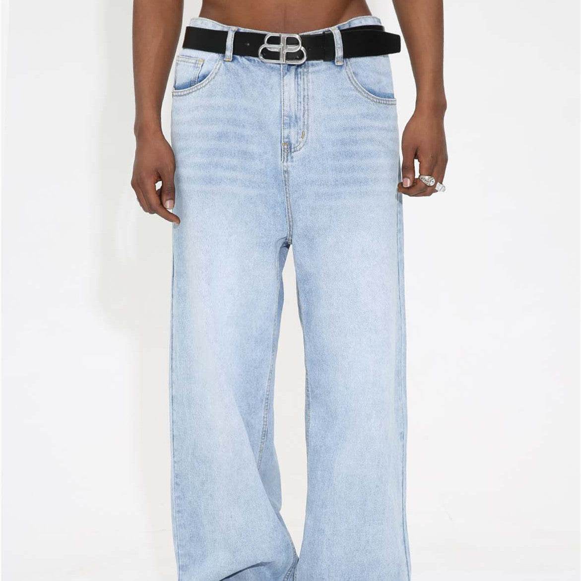 Buycenter Light Blue Frayed Hem Jeans - Loose Fit Denim for Casual Style - Buy Center
