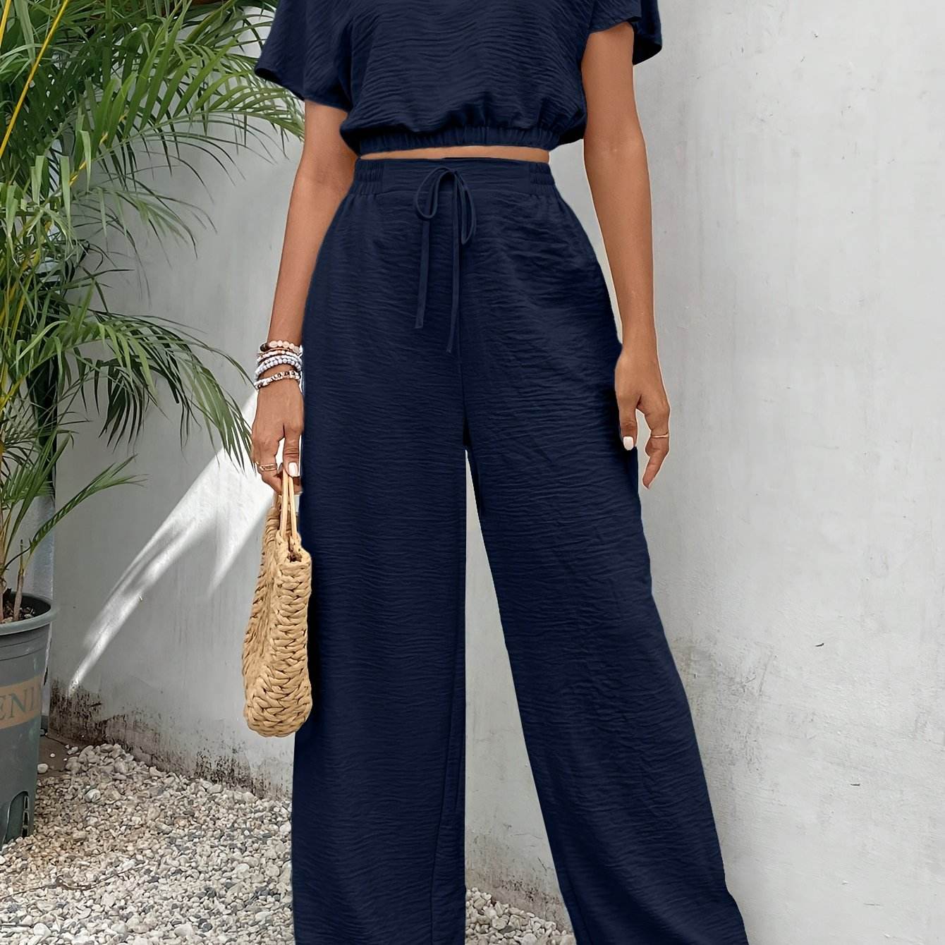 Elegant Solid Color Shorts Set - 100% Polyester, Machine Washable - Buy Center