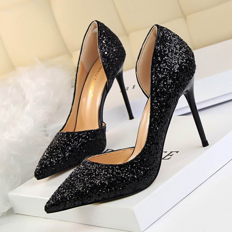 Skinny Women’s Stiletto Heel Pumps - Sequined Pointed Shoes in Colors - Buy Center