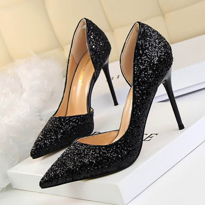 Skinny Women’s Stiletto Heel Pumps - Sequined Pointed Shoes in Colors - Buy Center