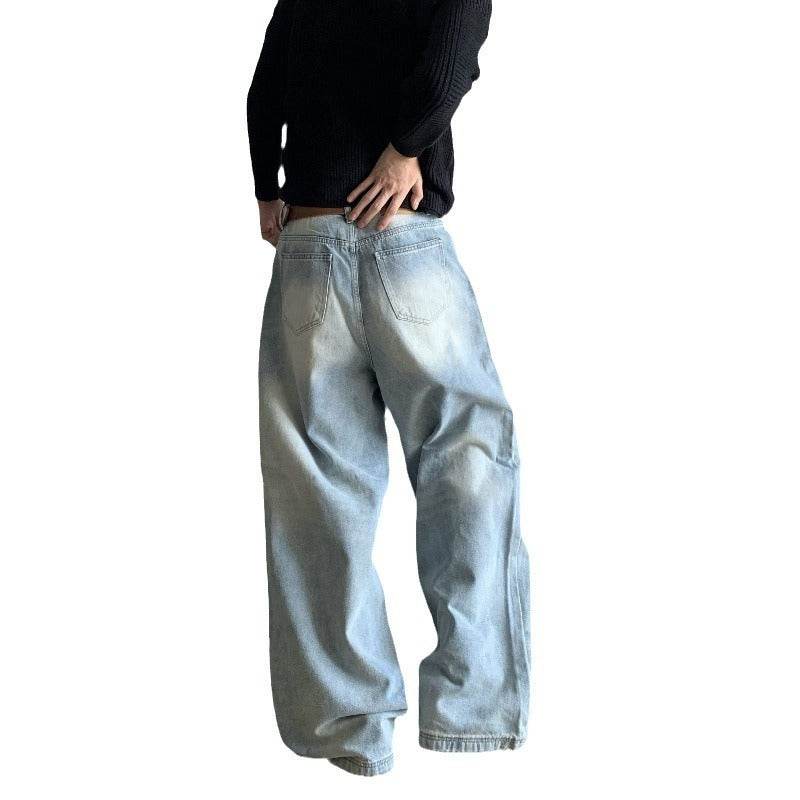 Retro Washed Loose Men's Jeans - Stylish Straight Wide-Leg Denim Pants - Buy Center