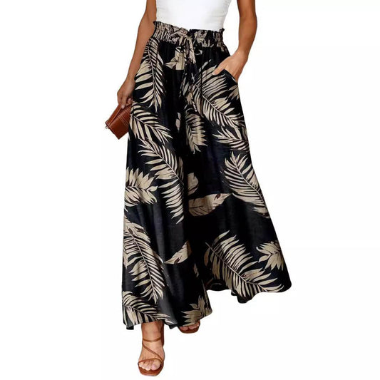 Stylish Printed Wide-leg Trousers - Comfortable Spandex Pants for All Sizes - Buy Center