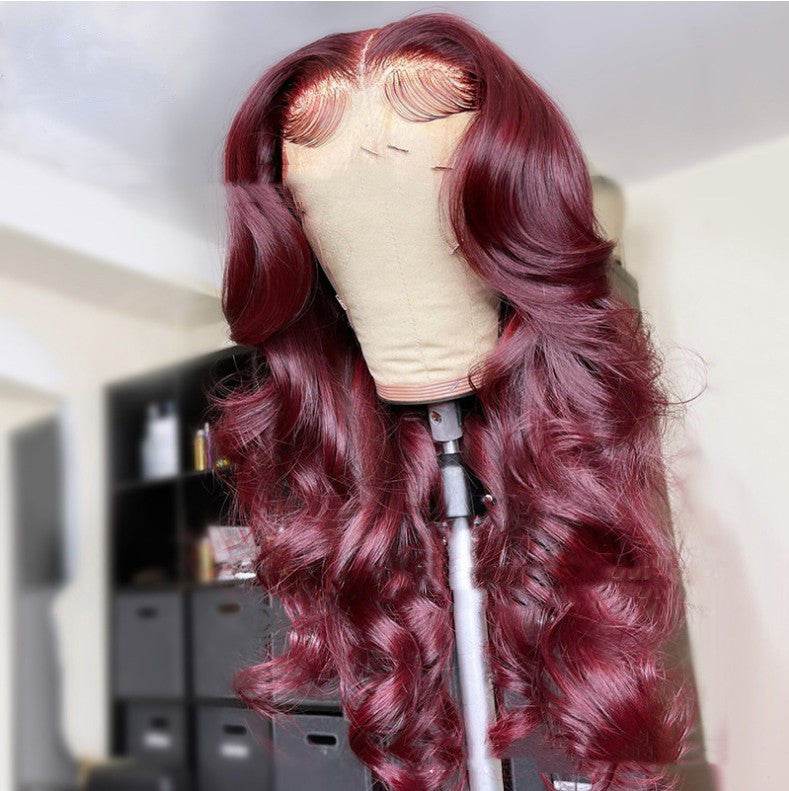 Wine Red Long Curly Synthetic Lace Wig - Elegant Style for Women - Buy Center