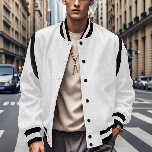 Buycenter Men’s Stitching Buckle Baseball Coat - Trendy Slim Fit Jacket - Buy Center