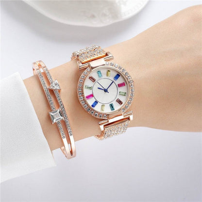 BuyCenter Women's Colorful Crystals Watch - Silver & Rose Gold Design - Buy Center