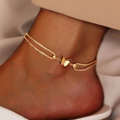 Buy Center Butterfly Pendant Layered Anklet - Gold & Silver Jewelry - Buy Center