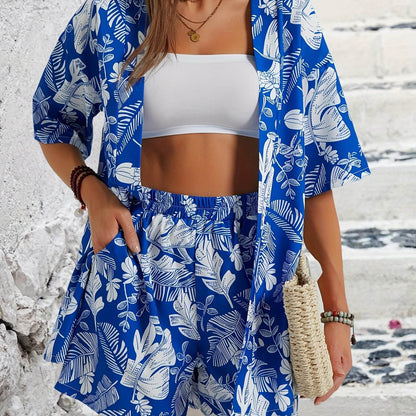 Women's Bohemian Beach Outfit - Floral 2pcs Shorts and Top Set - Buy Center