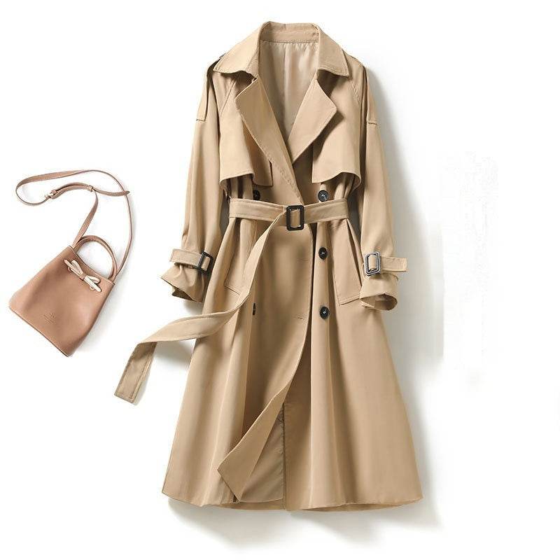 Women's Mid-Length Trench Coat - Slim Fit British Style for Elegance - Buy Center