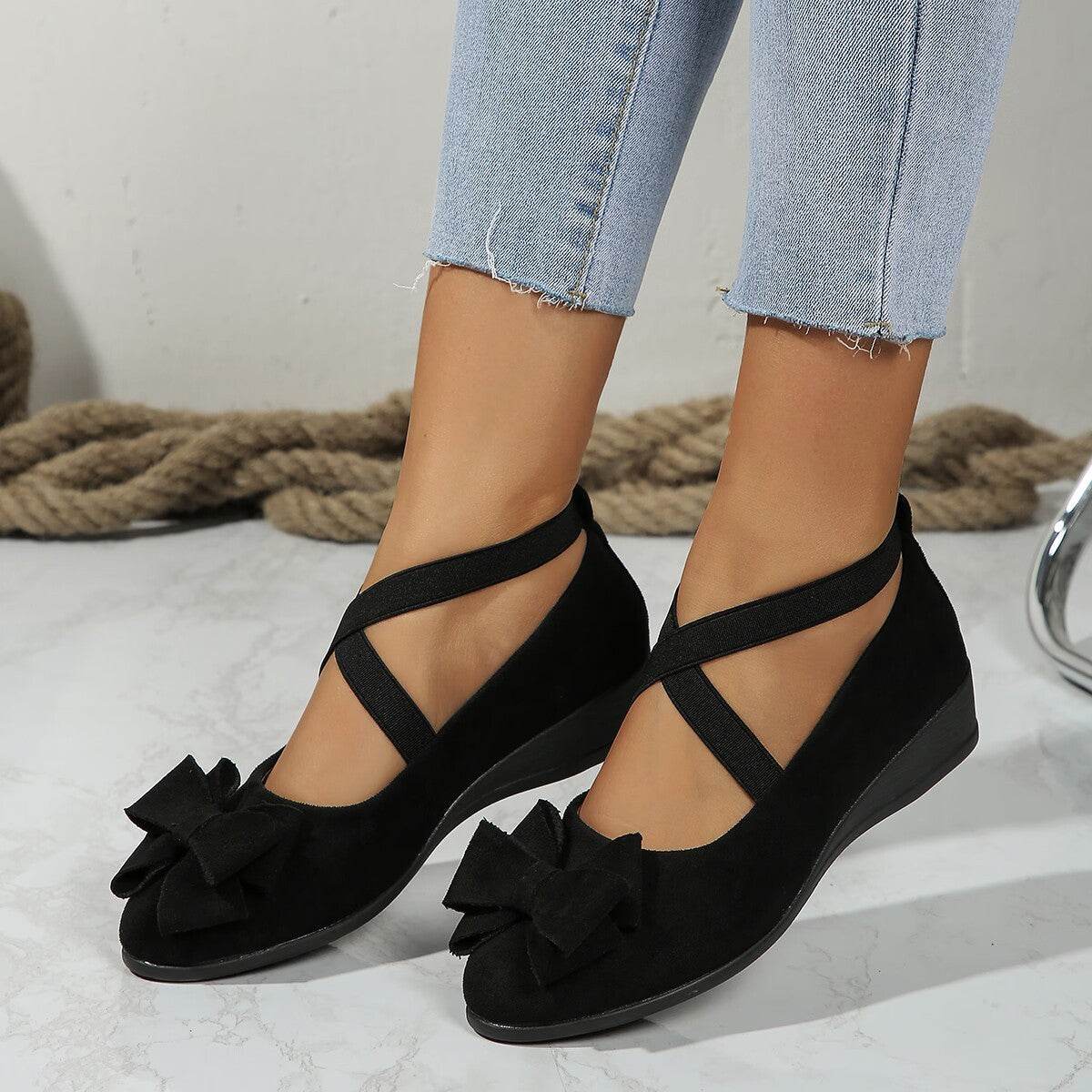 Chic Suede Bow Wedge Flats - Stylish Summer Comfort for Women - Buy Center