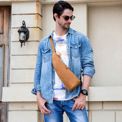 Retro Men's Chest Bag - Genuine Leather, Stylish & Convenient Design - Buy Center
