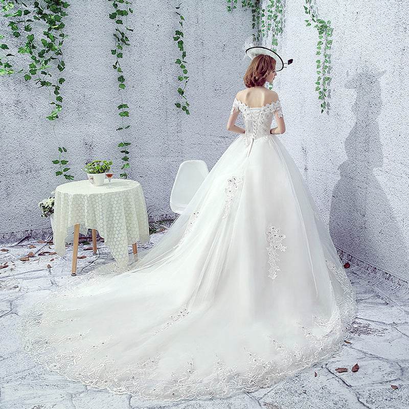 Elegant One-Shoulder Wedding Dress with Trailing Veil - Premium Bride Style 2025 - Buy Center