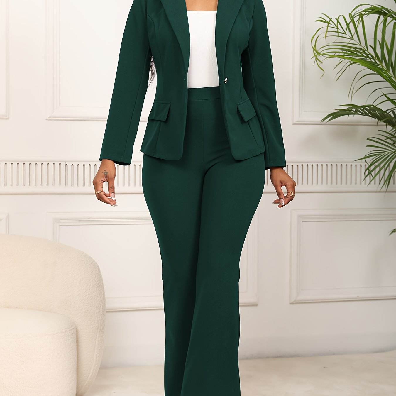 Elegant Chic Women's Work Suit Set - Long Sleeve Blazer & Pants - Buy Center