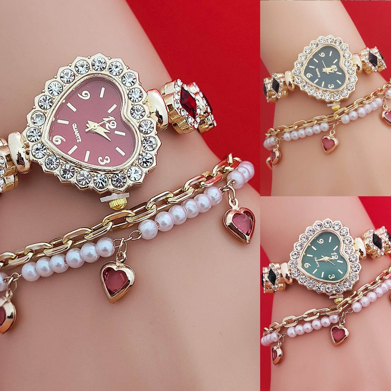 Fashion Love Shape Bracelet Watch Set - Diamond Heart Quartz Jewelry - Buy Center