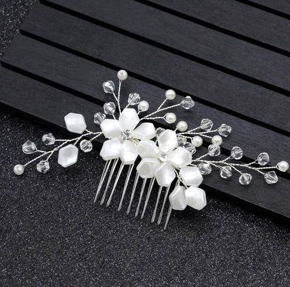 Pearl White Crystal Headdress Comb - Elegant Hair Accessory for Banquets - Buy Center