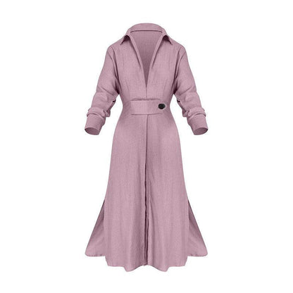 Buycenter Women's Long-Sleeved Dress - Elegant Tied Waist, Solid Colors - Buy Center