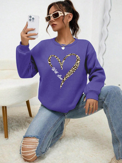 Leopard Wild Heart Pattern Sweatshirt Set - Trendy Pullover for Women - Buy Center