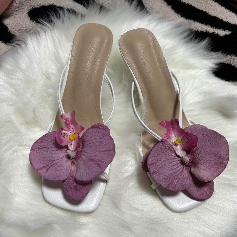 Stylish Flower Beach Slippers - Women's Square Toe Sandals in Pink & Blue - Buy Center