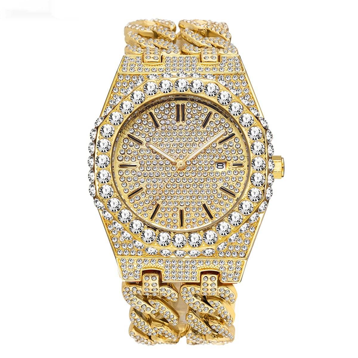 Men's Hip Hop Iced Diamond Cuban Link Watch - Trendy Quartz Style 2025 - Buy Center