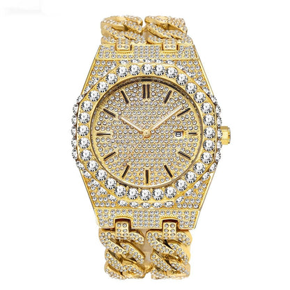 Men's Hip Hop Iced Diamond Cuban Link Watch - Trendy Quartz Style 2025 - Buy Center