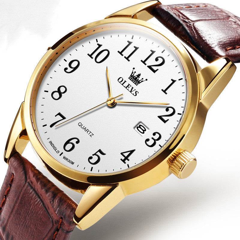 Stylish Waterproof Quartz Sports Watch for Men - Brown Leather Design - Buy Center