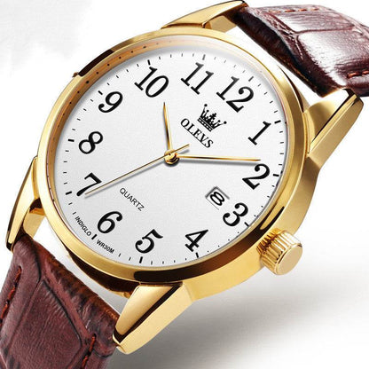 Stylish Waterproof Quartz Sports Watch for Men - Brown Leather Design - Buy Center