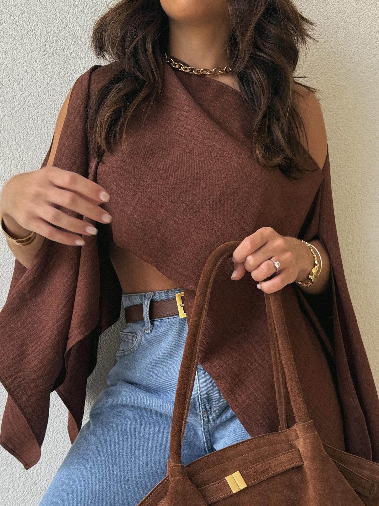 Elegant Off Shoulder Brown Crop Top - Stylish Daily & Vacation Wear - Buy Center