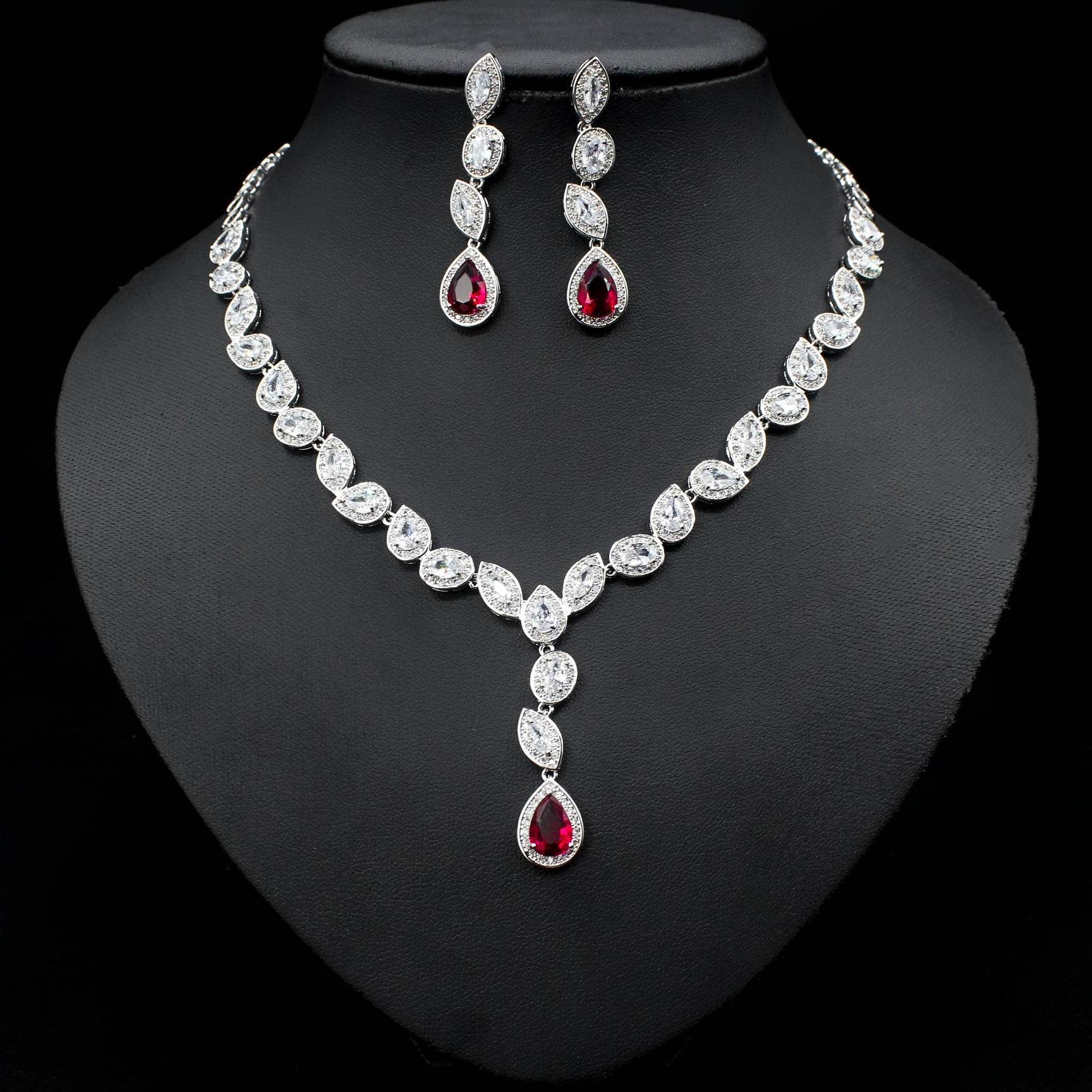 Colorful Zircon Wedding Jewelry Set - Elegant Necklace & Earrings 2025 - Buy Center