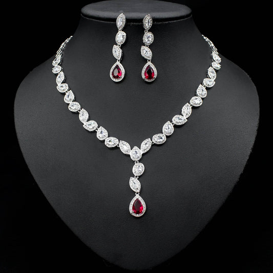 Colorful Zircon Wedding Jewelry Set - Elegant Necklace & Earrings 2025 - Buy Center