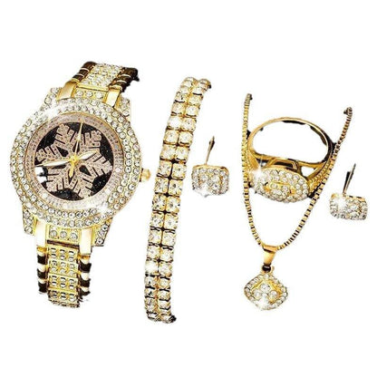 Snowflake Pattern Jewelry Set - Luxury Watch, Necklace & Bracelet - Buy Center