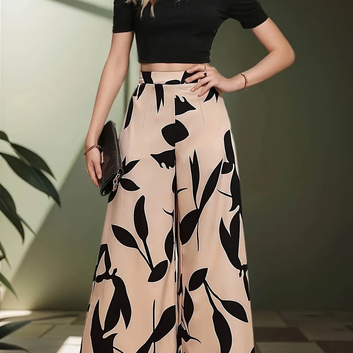 Women's High-Waisted Casual Pants Set - Tropical Spring/Summer Style - Buy Center