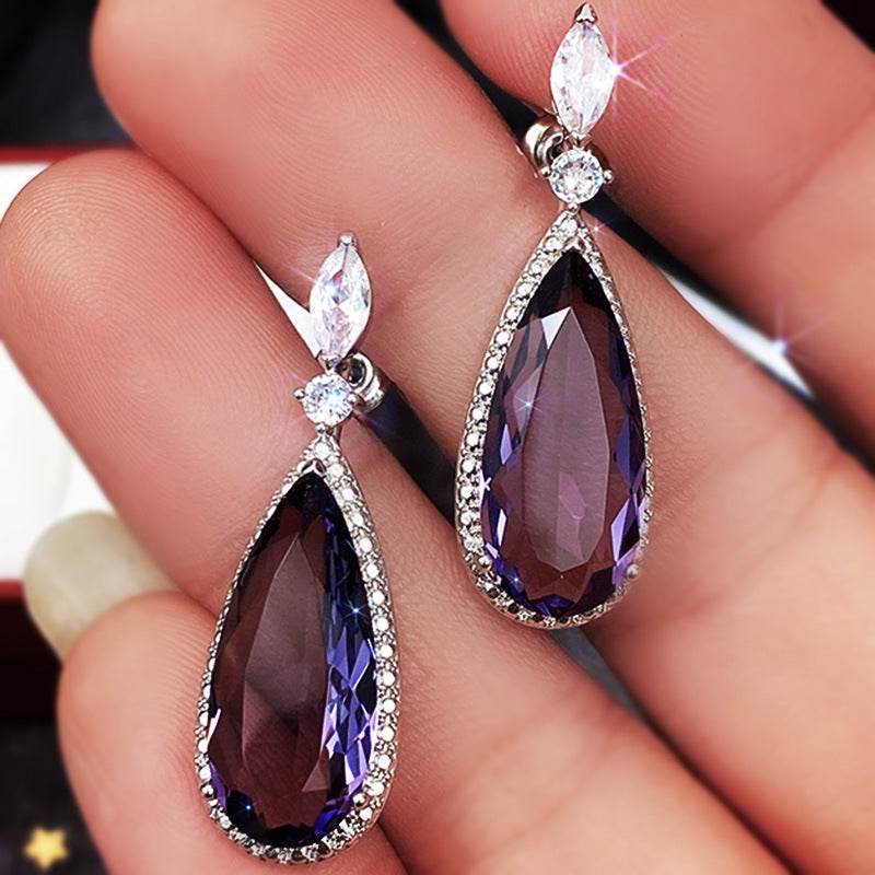 Buycenter Purple Zircon Bridal Earrings - Elegant Drop Shape Design - Buy Center