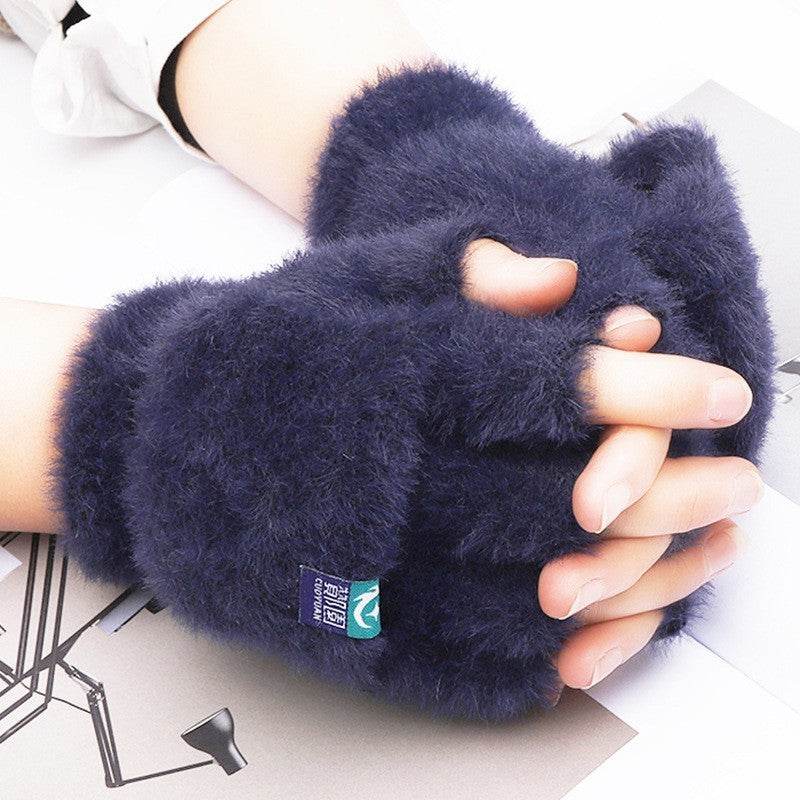 Winter Plush Flip Gloves for Women - Stylish Half Finger Design & Warmth - Buy Center