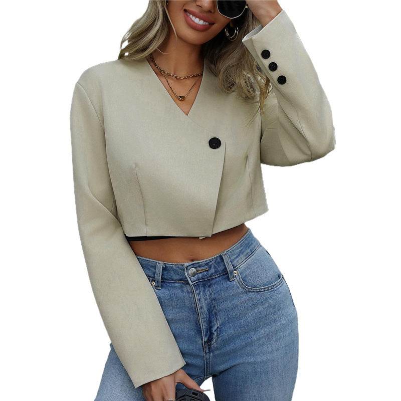 Women's Apricot Short Suit Coat - Stylish Long Sleeve Jacket 2025 - Buy Center