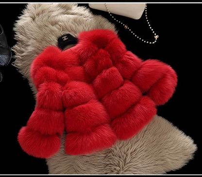 Buycenter Women's Fox Fur Cropped Coat - Slim Fit, Stylish Leisure Wear - Buy Center